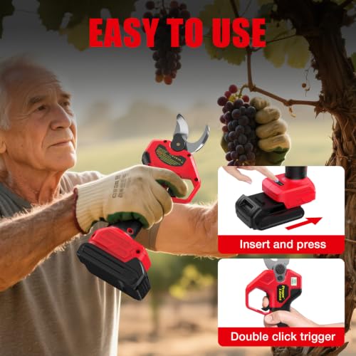 Pruning Shears Compatible with Milwaukee 18V Battery, SK5 Blade, 1.5" Cut - color: Red