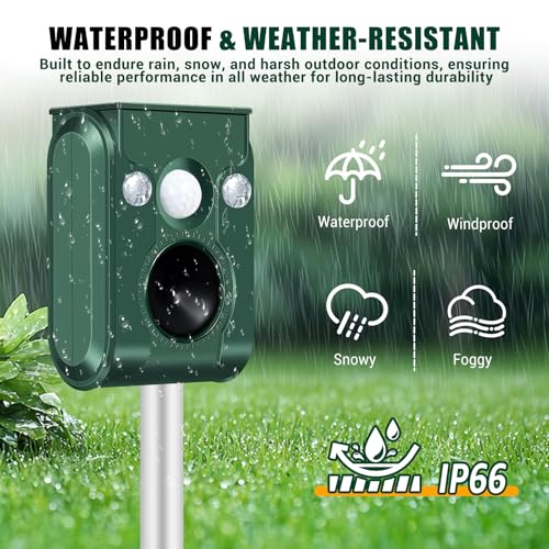 Solar Animal Repeller,5 Modes Ultrasonic & Flashing Light,IP66,Cat Repellent Outdoor for Skunk,Cat,Squirrel,Deer,Snake,Raccoon Deterrent in Yard Garden Farm