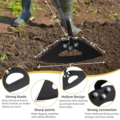 Hollow Garden Hoe - Heavy Duty Triangle Weed Hoes for Gardening,68" Adjustable Long Handle, Sharp Blade Hand Weeding Tool for Vegetable Gardens, Flower Beds, Lawn Edges & Tight Spaces