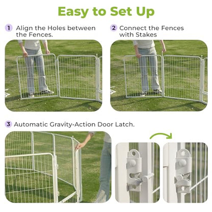 SunsGrove Garden Fence with Gate 50 in(H) x 20.5 ft(L) 8 Panels, Heavy Duty Metal Animal Barrier for Dog and Rabbit, Garden Fencing, Easy Set Up, White - color: White, size: 50 in(H) x 20.5 ft(L) 7 Panels +1 Gate