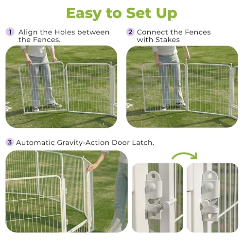 SunsGrove Garden Fence with Gate 50 in(H) x 20.5 ft(L) 8 Panels, Heavy Duty Metal Animal Barrier for Dog and Rabbit, Garden Fencing, Easy Set Up, White - color: White, size: 50 in(H) x 20.5 ft(L) 7 Panels +1 Gate