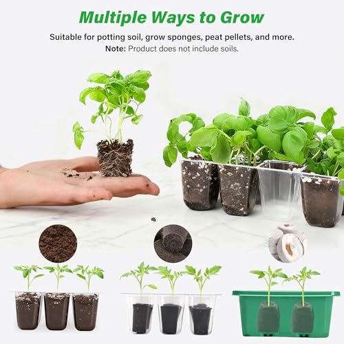 Bonviee 15-Pack Seed Starter Trays, Humidity Dome, Base, 12-Cell Tray, Green - color: Green, size: 15 Packs (180 Cells)