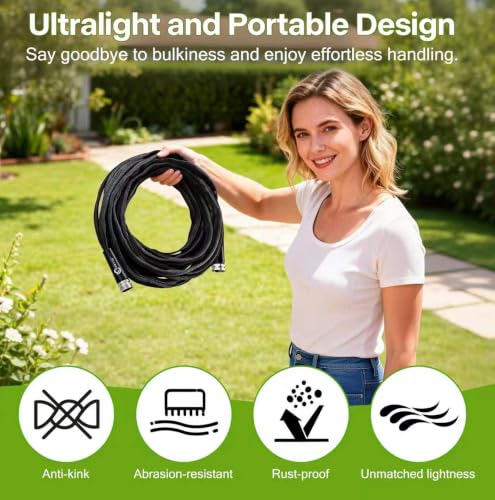 Garden Hose 50 ft x 5/8 in, Ultra-Light, All-Weather Water Hose, Leak-Free Connections,High Pressure Abrasion-Resistant Eco-Friendly, Black