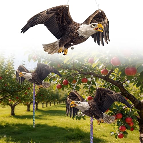 4 Pack Eagle to Scare Pigeon Woodpecker Animals Away, Outdoor Hanging Plastic Fake Eagle Scarer with Reflective Tape for Keep Animals Away from Contryard Patio Yard Porch Balcony Window - color: 4pcs-black Eagle 03