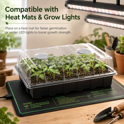 Gardzen 5 Pack Seed Starter Trays with Vented Domes 150 Cell Black - size: 15-Cell Black 10-Pack