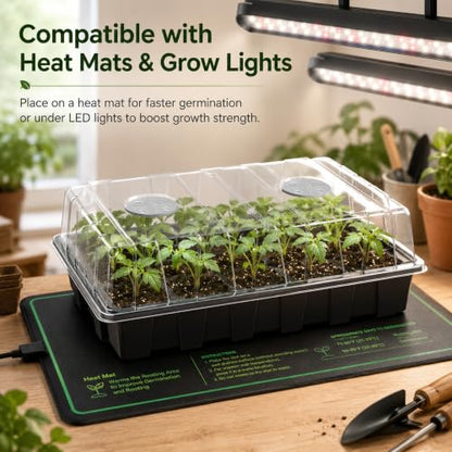 Gardzen 5 Pack Seed Starter Trays with Vented Domes 150 Cell Black - size: 15-Cell Black 10-Pack