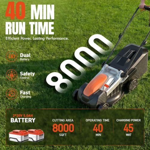 18 Inch Brushless Electric Lawn Mower and 12 Inch Trimmer Combo - color: 18'' Lawn Mower+Weed Wacker, size: 2*5.0Ah+2*2.0Ah
