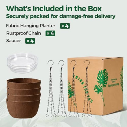 T4U Hanging Planter for Plants Outdoor 12 Inch, Fabric Pots 4 Pack - size: 12 Inch, 4-Pack