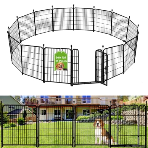 ADAVIN Garden Fence with Gate 36 in(H)×31 Ft(L) 14 Panels, Camping Fence, Tall Animal Barrier Fence, Pet Fences for Dogs Outside, Black Metal Decorative Garden Fencing, Flower Bed Fencing - size: 14panels-36in(H)×31ft(L)