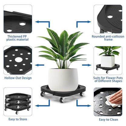 2 Pack 11'' Heavy Duty Rolling Plant Caddy with Wheels, Black - color: Black