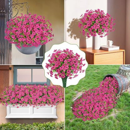 20 Bundles Artificial Flowers for Outdoors Fake Plants, Fuchsia - color: Fuchsia