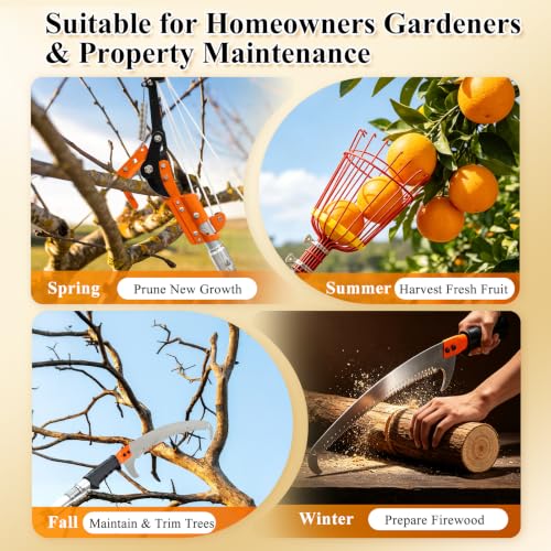 26FT Reach Manual Extendable Pole Saw Puner & Fruit Picker Kit