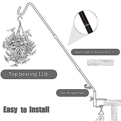 Juegoal 2 Pack Heavy Duty Deck Hook with 2 Inch Non Slip Clamp, 25 or 36 Inch Extended Reach Deck Hook, Adjustable Rail Pole Plant Bracket for Hanging Bird Feeder, Suet Baskets, Lanterns, Wind Chimes