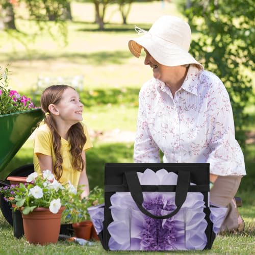 Purple Dahlia Garden Tool Bag Waterproof Gardening Tool Storage Bag with Handle & 10 Pockets Gardening Tote Bag for Women Garden Tool Organizer - color: Purple Dahlia