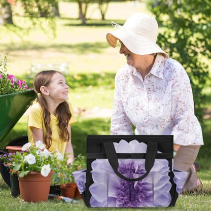 Purple Dahlia Garden Tool Bag Waterproof Gardening Tool Storage Bag with Handle & 10 Pockets Gardening Tote Bag for Women Garden Tool Organizer - color: Purple Dahlia