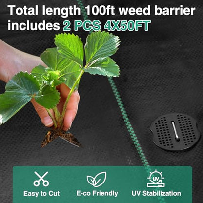 PAMASE Landscape Weed Barrier Fabric - 40pcs Tear-Proof Gaskets, 40pcs Garden Stakes, Pick Hook, 3.2oz Heavy Duty Outdoor Ground Cover Weed Cloth Control - 4 x 100ft - size: 4 x 100ft
