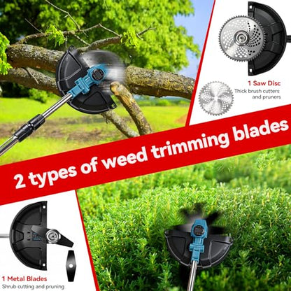 20000 RPM Electric Weed Wacker with Wheel,12″ Brushless Cordless Weed Eater Battery Powered, String Trimmer/Brush Cutter/Grass Trimmer/Lawn Mower, Edger Weed Trimmer for Garden Yard Tool