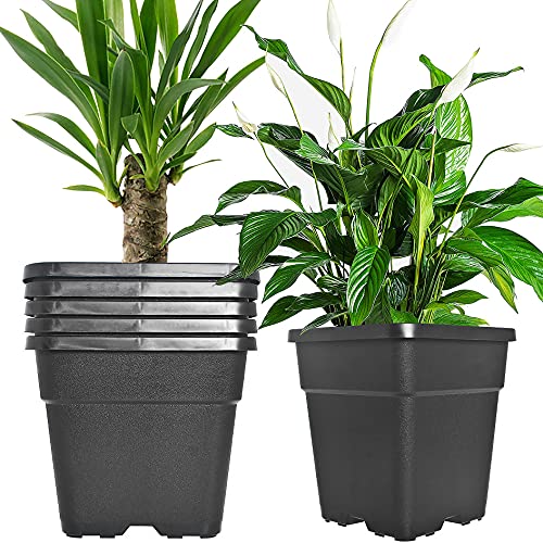 Square Planter Nursery Pots 9.77 Gallon Pots for Plants, Injection Molded Plastic Nursery Pots, Plant Container 9.77 Gal 5-Pack - color: Black, size: Square-14inch-5pcs
