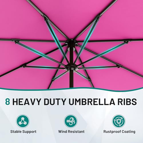 AreShark 12FT Large Outdoor Patio Umbrella, Pool Umbrellas, Rose Pink - color: Rose Pink, size: 12FT