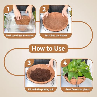 Halatool 3 Pack 16 Inch Coco Liners Replacement for Hanging Baskets - size: 16 in