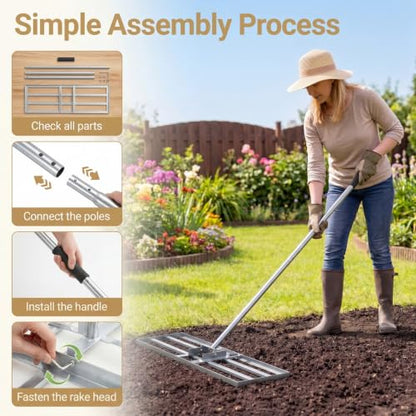 COSTWAY 30x10 Inch Lawn Leveling Rake (Silver, 30"x10") - color: Silver