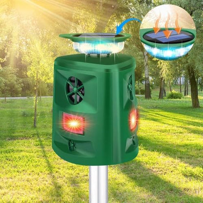 Solar Ultrasonic Squirrel Deer Repellent,Cat Repellent Outdoor,360 ° Solar Animal Repellent with Waterproof IP66 Motion Detection,Skunk Dog Raccoon Repellent Devices for Yard Garden Lawn Outdoor-Olive