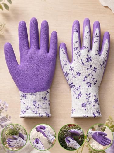 1Pair Nylon Gardening Latex Gloves, Suitable for Women Garden Planting, Digging and Weeding, Multi-purpose Gloves - color: Purple