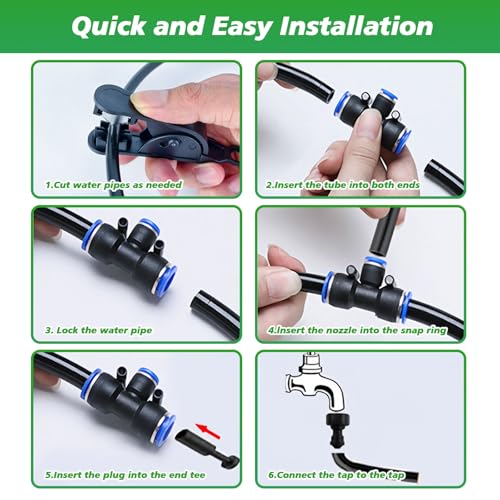 360° Adjustable Drip Irrigation System - Garden Watering System 50FT with 15 Nozzles, Drip Irrigation Kit for Garden, Yard, Lawn, Greenhouse, Plants, 5/16 inch Hose - size: 50FT