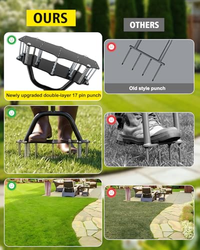 Lawn Aerator Spike Tool - 17 Iron Spikes with T-Handle for Yard and Garden