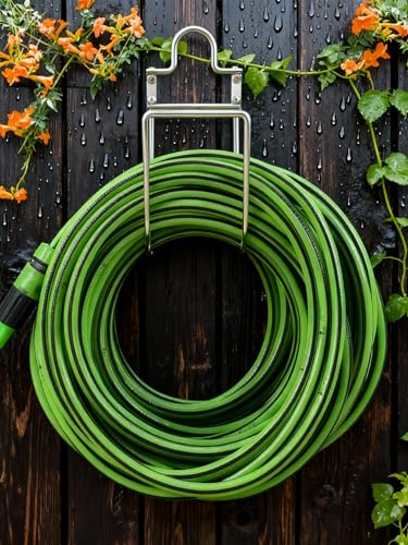 Garden Hose Holder Wall Mount Stainless Steel Hose Hanger for Outside, Hose Reel, Sturdy Hose Hook for Garage, Water Hose, Yard Storage, Silver