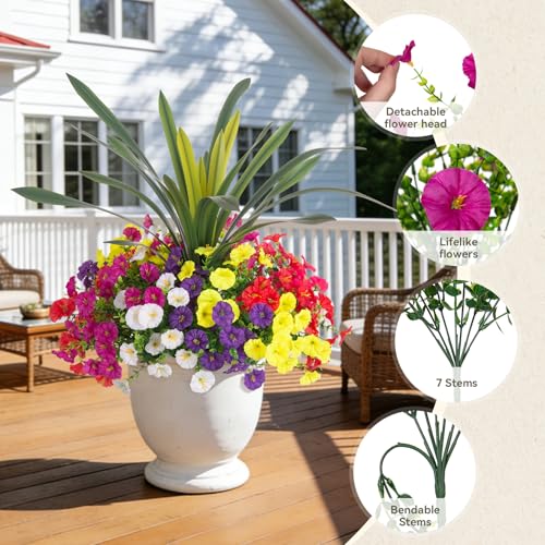INXUGAO Artificial Flowers for Outdoors Fake Plants UV Resistant Outside - color: Six Mixed(2 Purple, 2 Red, 2 Fuchsia, 2 Hot Pink, 2 White, 2 Yellow)