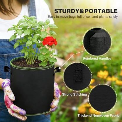 Plant Grow Bags 2-Pack 5 Gallon - Heavy Duty 300G Thickened Nonwoven Fabric Pots with Handles for Growing Potatoes, Tomatoes & Vegetables - size: 5 Gallon