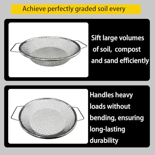 2PCS Soil Sifter for Gardening with Handle, Stainless Steel Compost & Rock Sifter for 5 Gallon Bucket - 1/4" & 1/8" Mesh