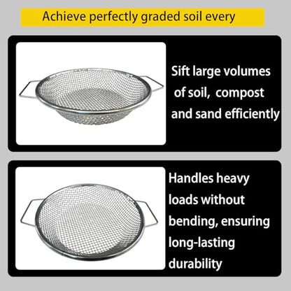 2PCS Soil Sifter for Gardening with Handle, Stainless Steel Compost & Rock Sifter for 5 Gallon Bucket - 1/4" & 1/8" Mesh