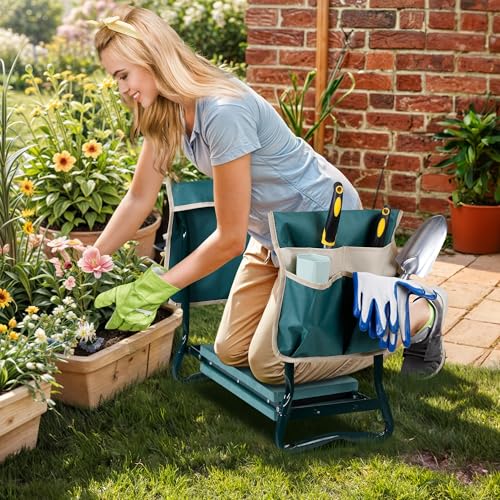 SUPER DEAL Folding Garden Kneeler and Seat with 2 Free Tool Pouches - EVA Foam Pad Protects Your Knees - Sturdy and Lightweight - style: 2 Tool Pouches