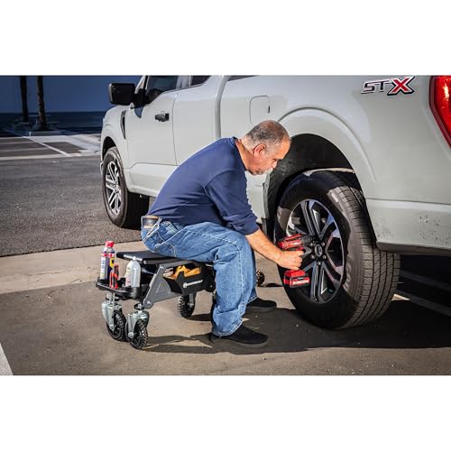 Powerbuilt Big Wheel Rolling Seat, Off-Road Series, Locked in Tool Trays, Heavy-Duty Wheels for Gravel and Rocks - Grey 642965ECE - size: Big Wheel