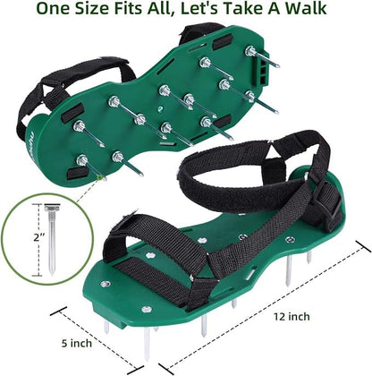 2 Pair Lawn Aerator Shoes, Heavy Duty Spiked Aerating Sandals, Lawn Aerating Sandals with 8 Adjustable Straps and 52 Spikes for Aerating Patio Garden
