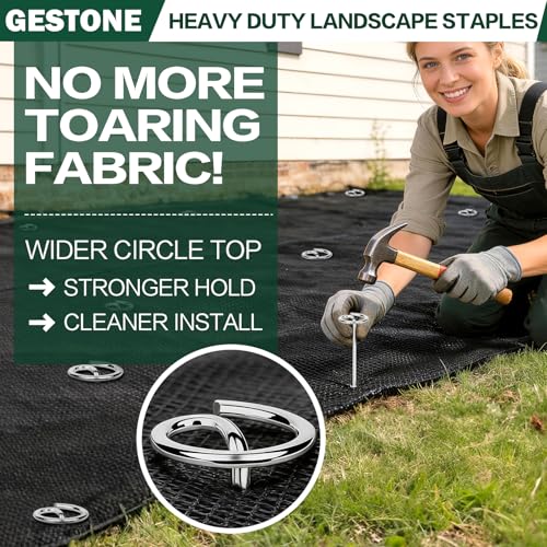 Landscape Staples Pins 120 Pack, 8 Gauge 6 Inch Heavy Duty Galvanized Weed Barrier Pins, Circle Top Garden Stakes with Removal Tool, Landscape Fabric Stakes for Weed Barrier Fabri