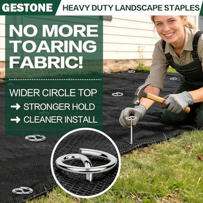 Landscape Staples Pins 120 Pack, 8 Gauge 6 Inch Heavy Duty Galvanized Weed Barrier Pins, Circle Top Garden Stakes with Removal Tool, Landscape Fabric Stakes for Weed Barrier Fabri