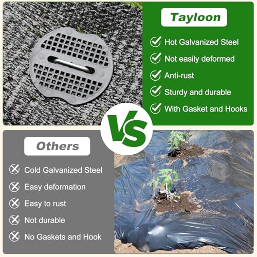 100pcs Garden Stakes Staples+100pcs Gasket, 6Inch 11 Gauge Galvanized Landscape Staples, Lawn Spikes,Heavy Duty Yard Ground Pin for Grass Weed Barrier Sod Fabric,Cover,Fence