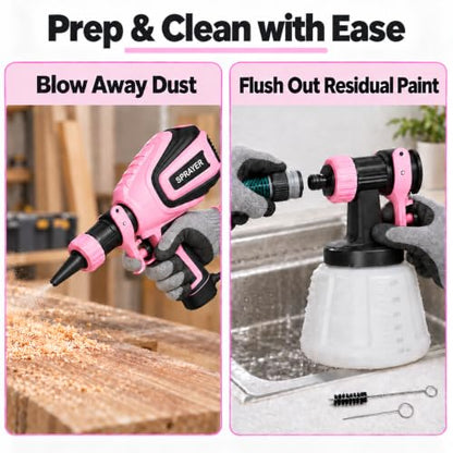 VONFORN Paint Sprayer for House Painting,700W HVLP Spray Gun Easy to Clean - color: Light Pink