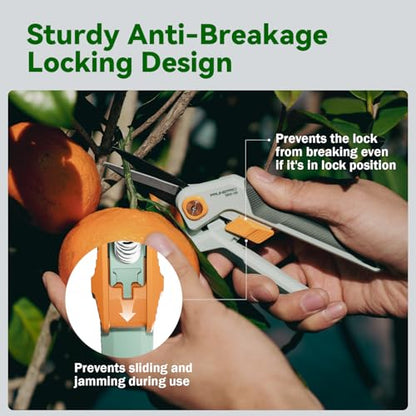 PrunePro® Pruning Shears Scissors Set Effortless Cut 1" Branches Clippers - color: Green