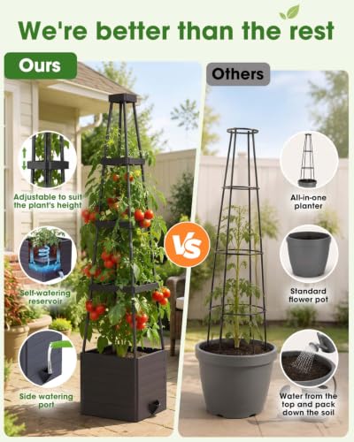 MYMULIKE Raised Garden Bed Tomato Planter with Trellis, 58" Tomato Cage for Climbing Vegetables Plant, Self Watering Pots for Indoor Plants Garden Pots Patio Greenhouse Indoor Outdoor