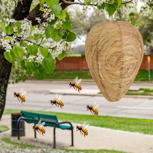 DECYOOL 8 Pack Paper Fake Wasp Nests Decoys for Yellow Jackets - color: Dark Brown, Orange