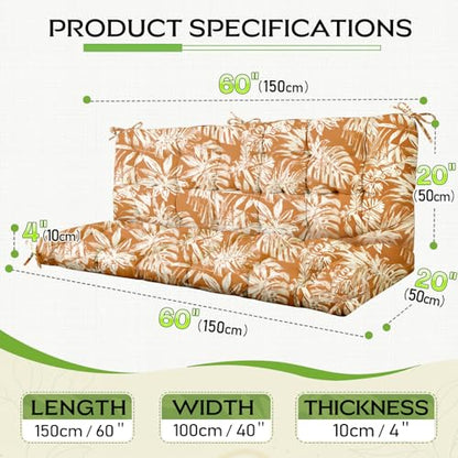 Oxford Fabric Swing Cushions with Backrest & Tie Straps for Patio Bench - color: Tan & White