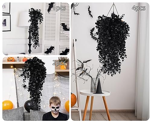 RECUTMS 4PCS Black Artificial Hanging Eucalyptus Plants for Halloween - color: Black