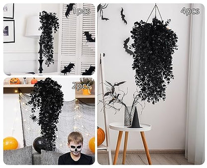 RECUTMS 4PCS Black Artificial Hanging Eucalyptus Plants for Halloween - color: Black