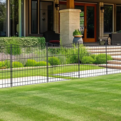 INJOPEXI Garden Fence 12 Panels 23.6ft(L)×24in(H) Decorative Garden Fences with 11 Panels + 1 Gate, Rustproof Metal Wire Temporary No Dig Rabbit Animal Barrier Fencing Dog Fence for Yard Patio Outdoor - size: 12 Panels 23.6ft(L)-24"(H) - With Gate