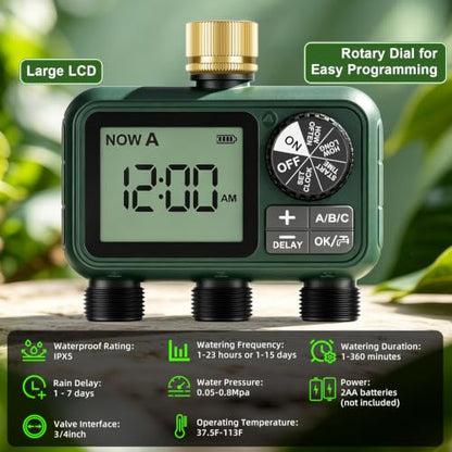 Water Timer for Outdoor Garden Hose, Sprinkler Timer for Garden - style: 3 Zones Brass Inlet