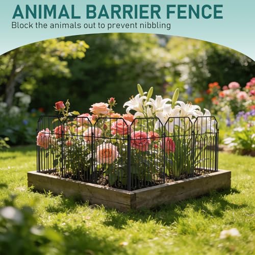 Goovilla Garden Fence, Total 25ft(L) x 21in(H), 25 Pcs, Rustproof Metal - size: Square arch with Curved